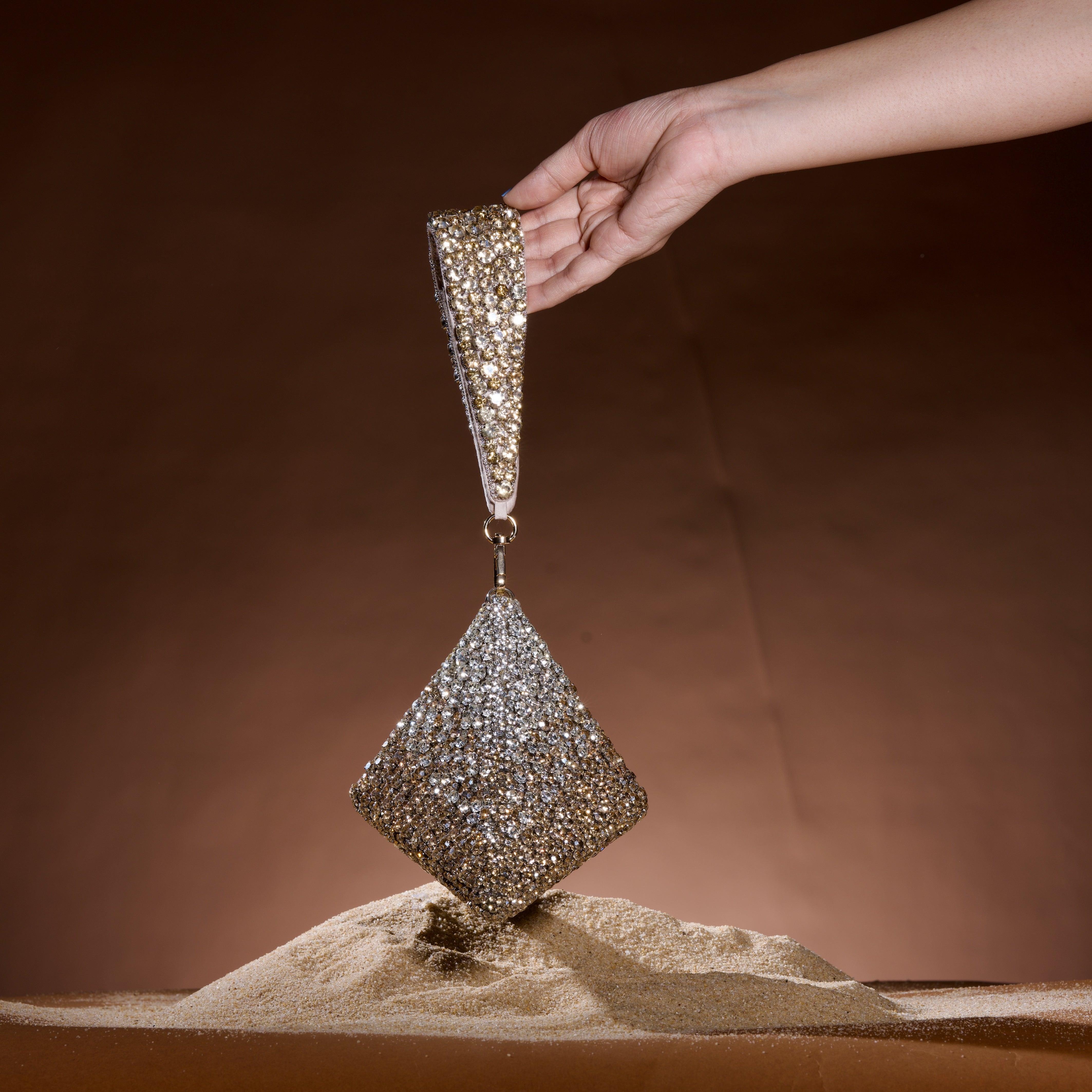 Gold Silver Pyramid Structured Bag