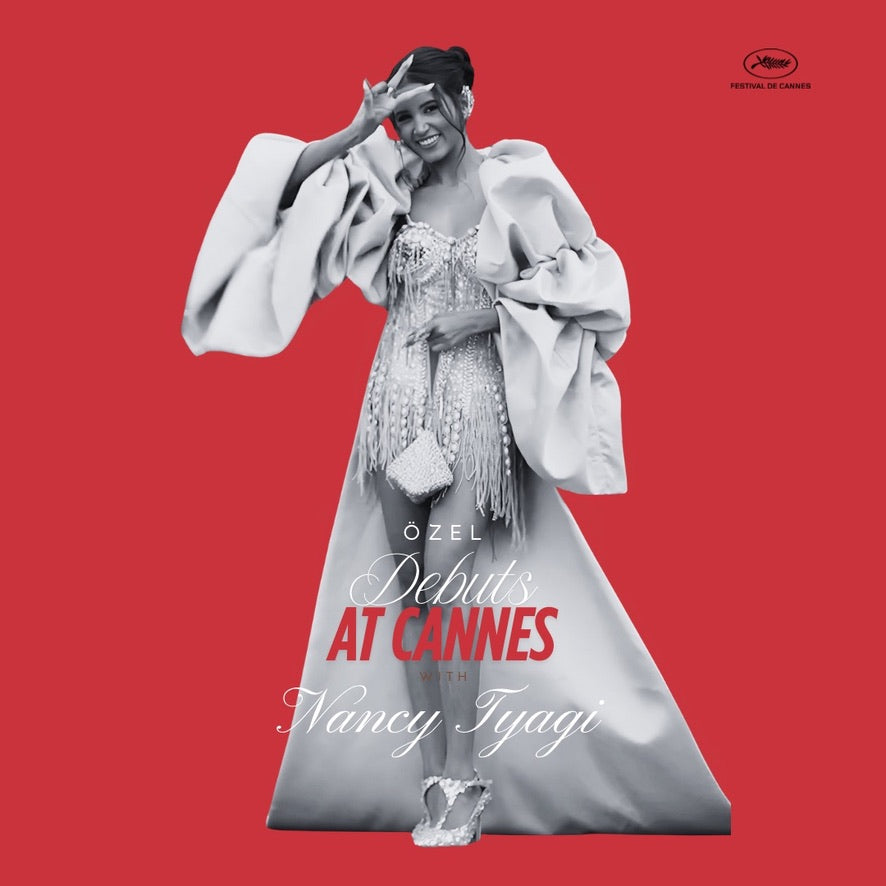 Nancy Tyagi with Gold Silver Pyramid Bag