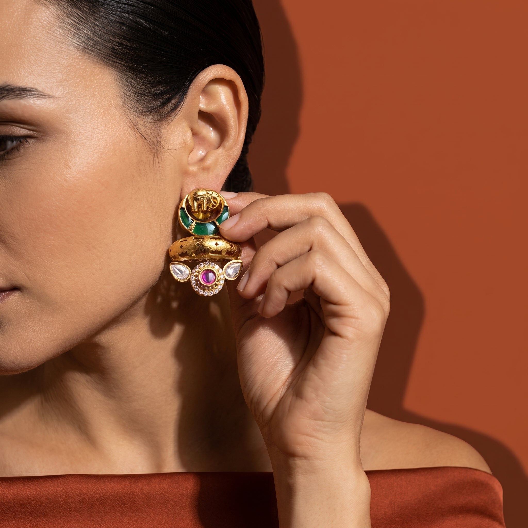 Elephant Motif Statement Earrings