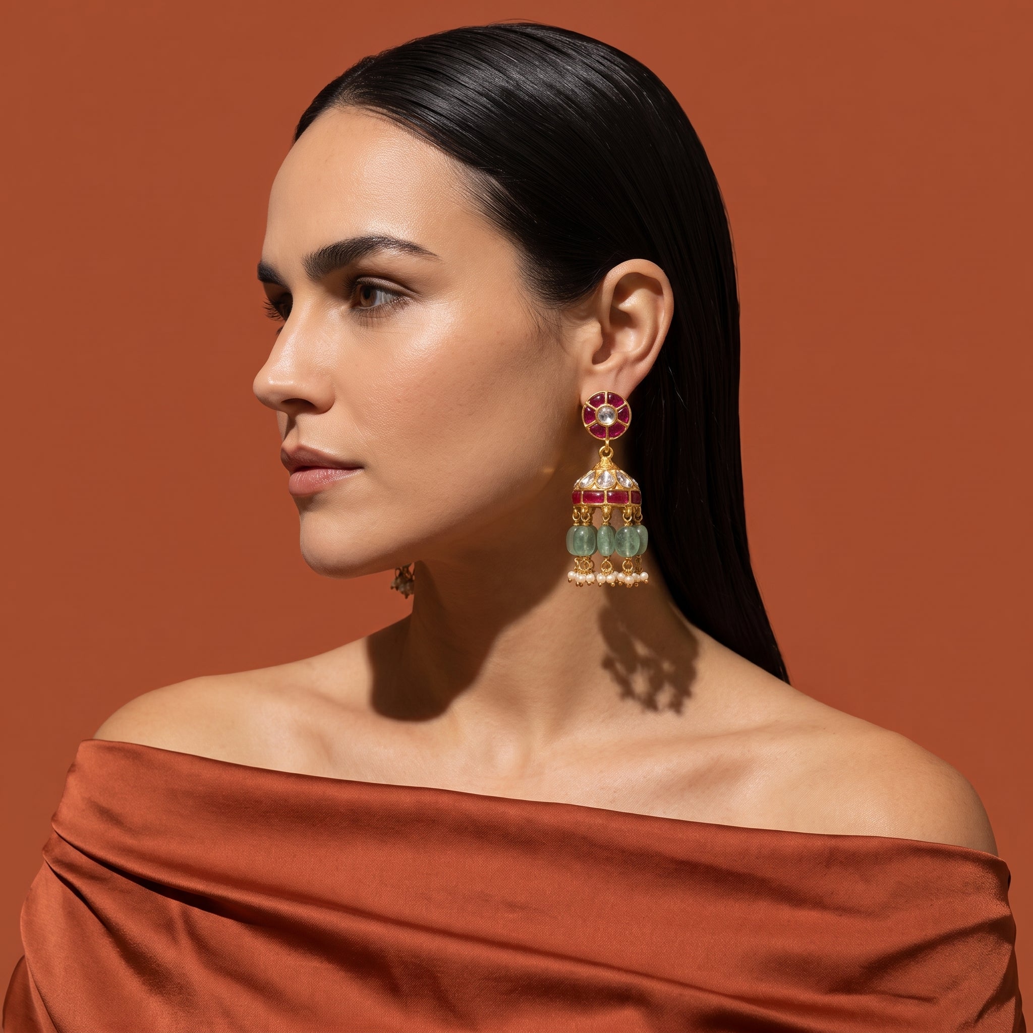 Rani Pink Dome Drop Earrings