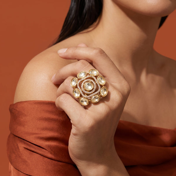 Mandala Ring with Clear Stones