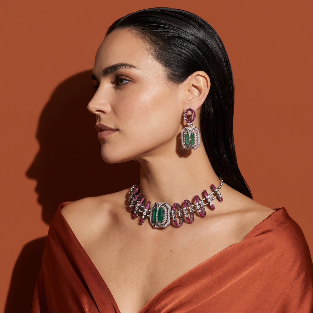 Radha Emerald Necklace & Earrings Set