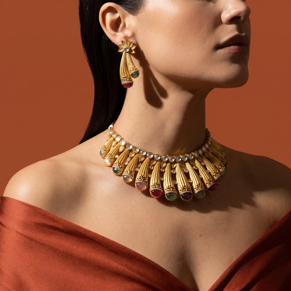 Radiant Fluted Collar with Gemstone Drops