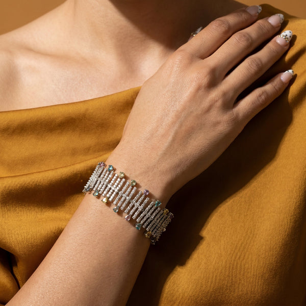 Vertical Bar Bracelet with Multicolour Stones