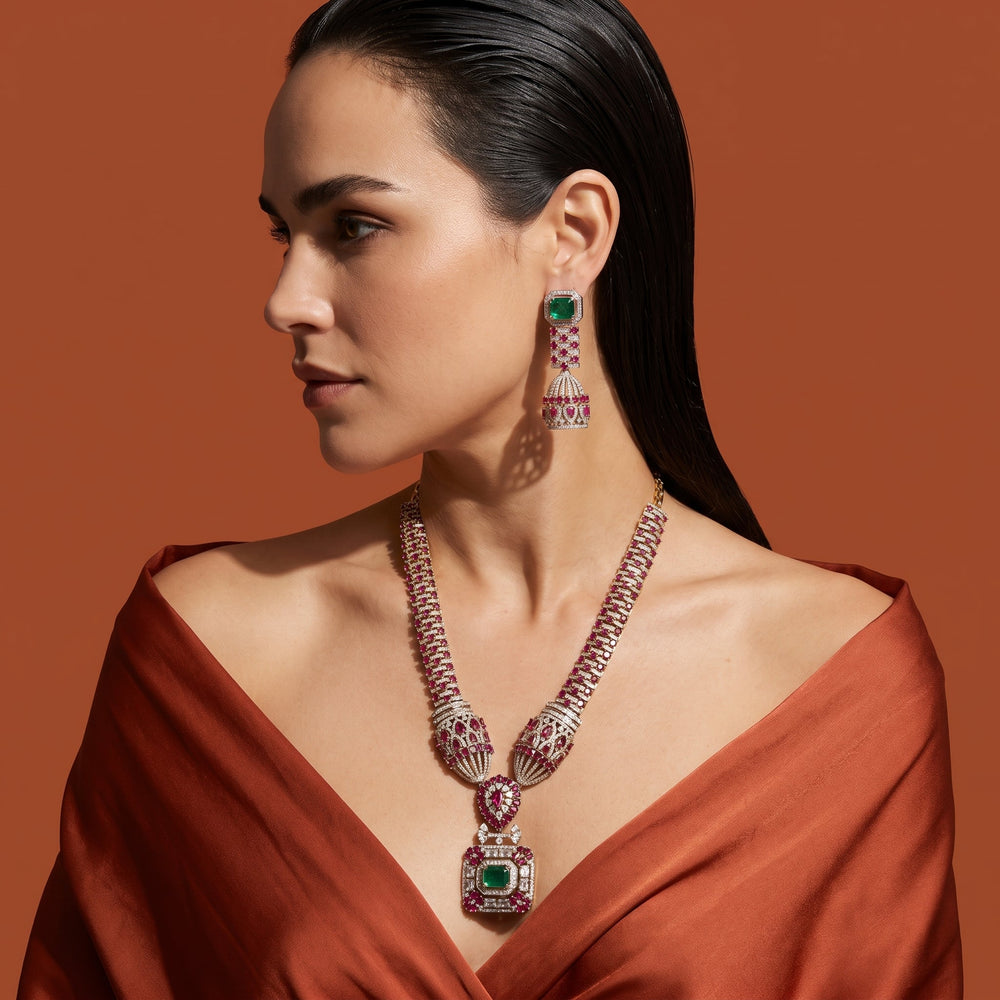 Long Haar Ruby and Emerald Set