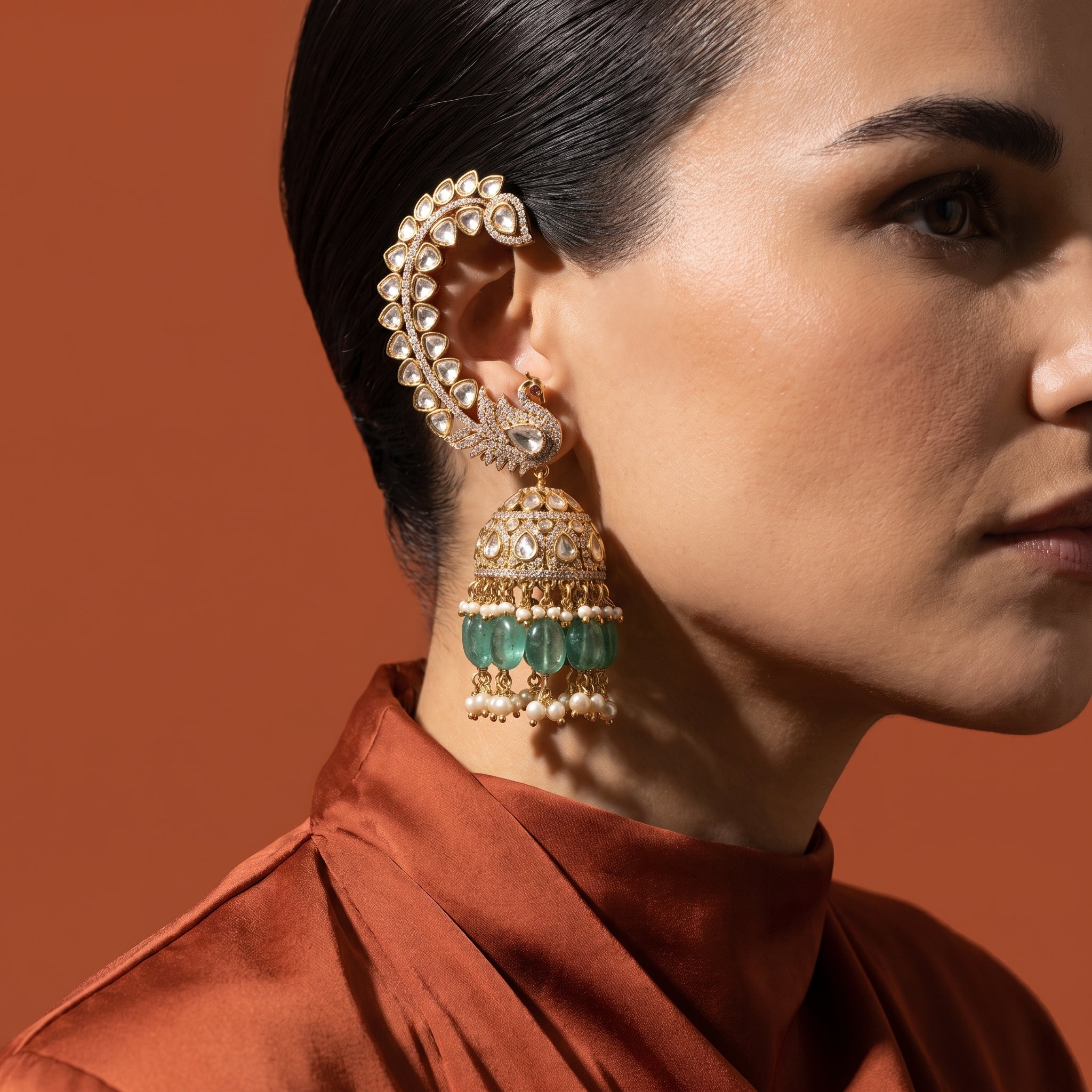 Peacock Jhumka Chandelier Earrings