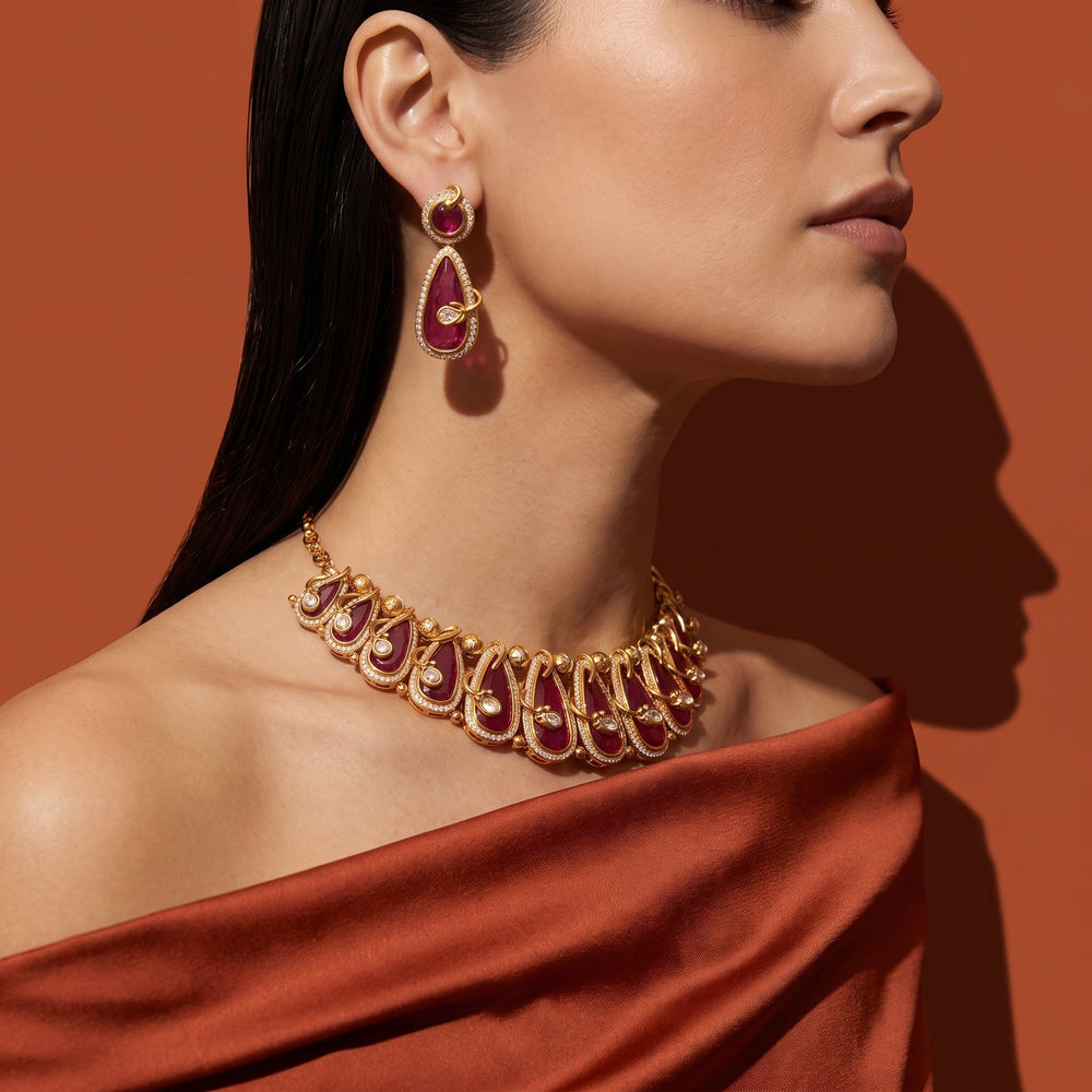 Ruby Teardrop Necklace & Earring Set