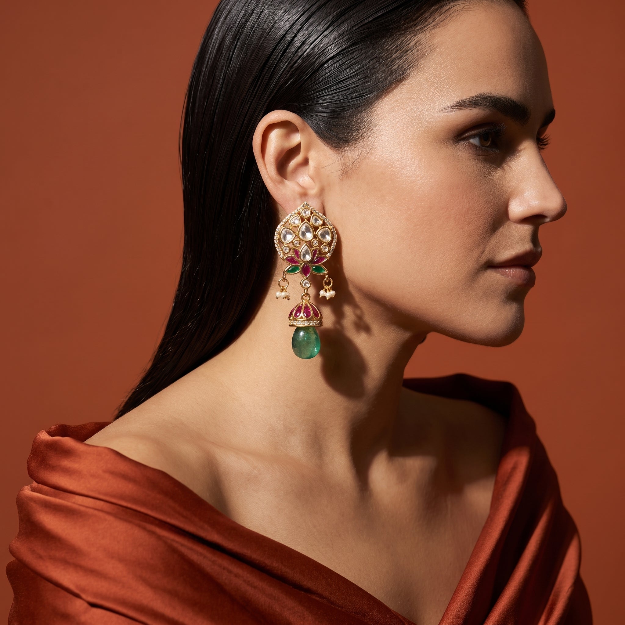 Teardrop Chandelier Earrings with Layered Stone Detail