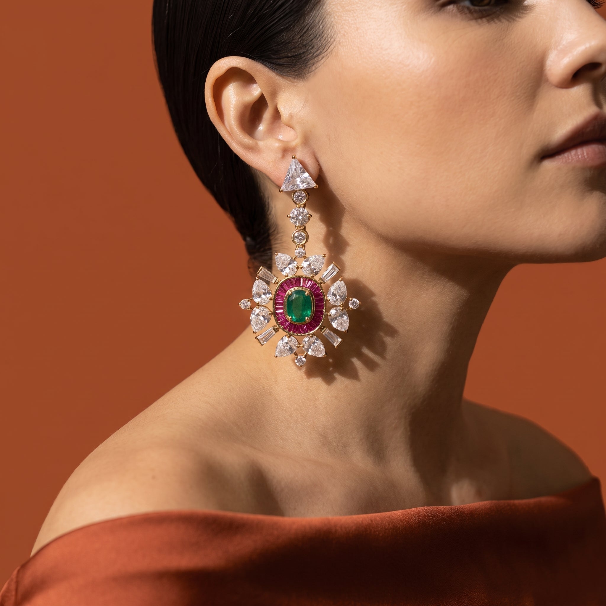 Emerald Starburst Drop Earrings