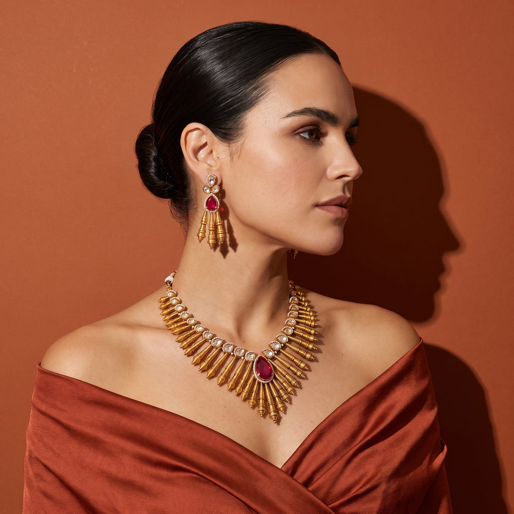 Padma Ruby Sunburst Necklace & Earring Set