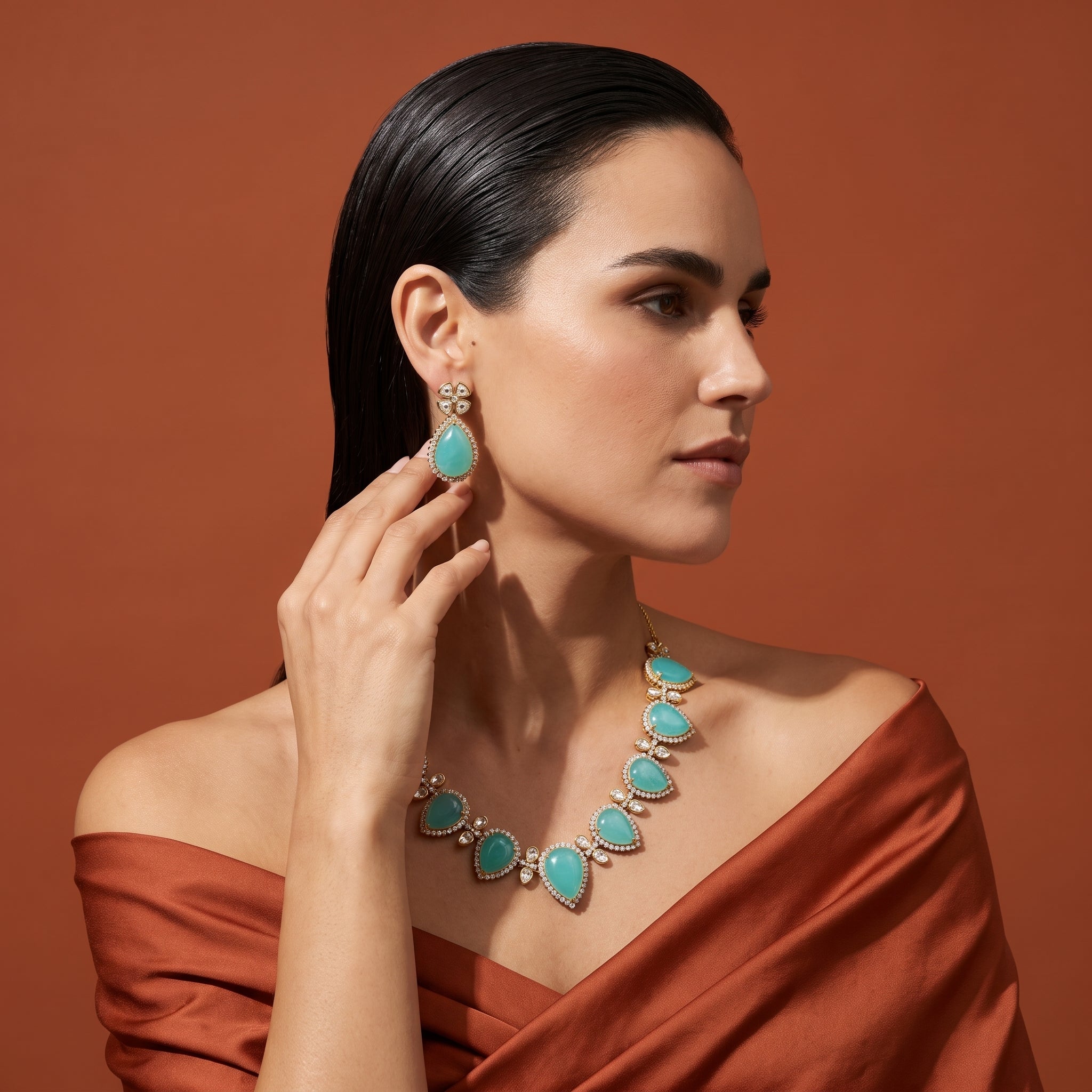 Teardrop Stone Necklace & Earring Set