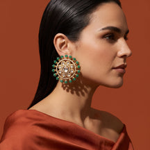 Mandala Stud Earrings with Green Stones