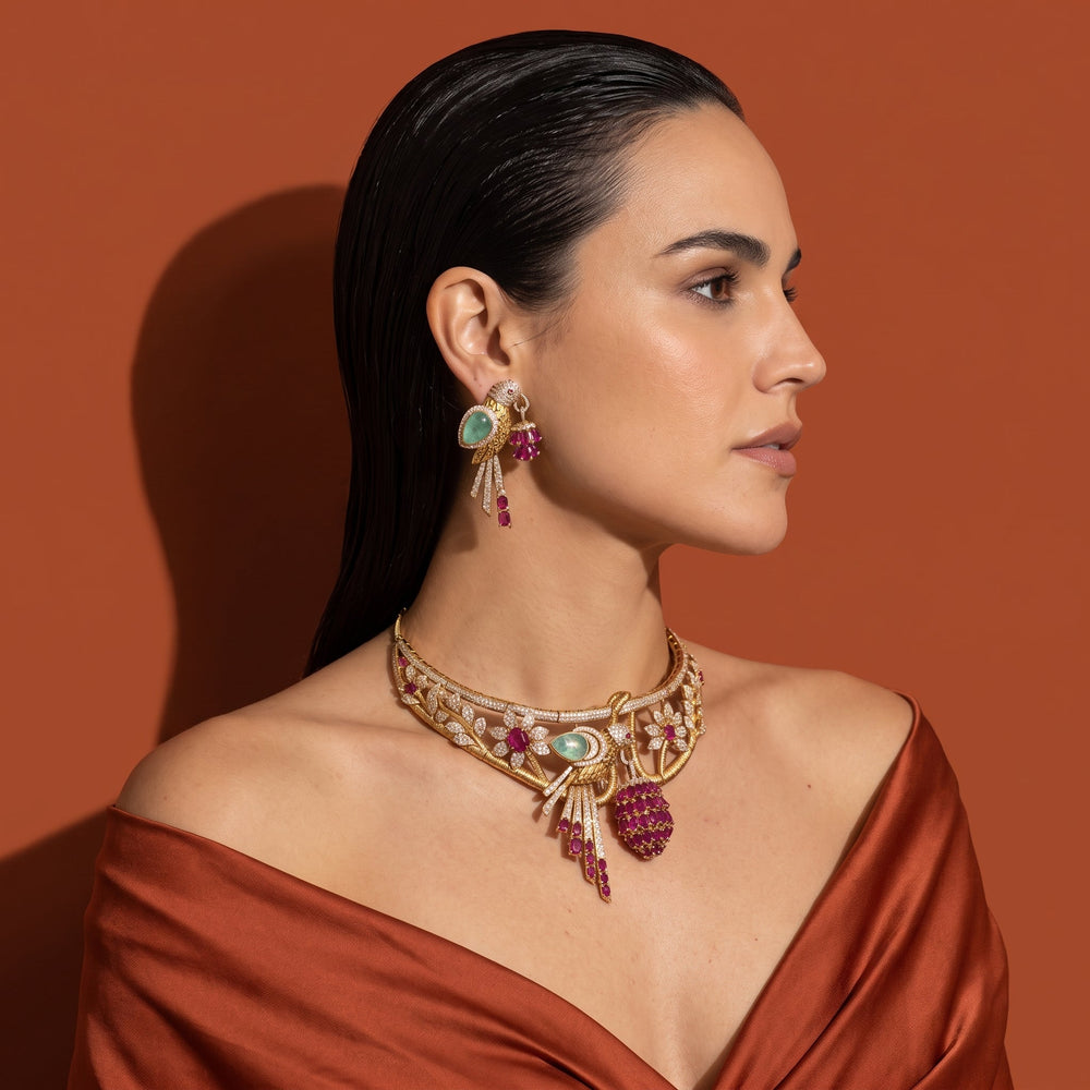 Ashoka Emerald & Ruby Parrot Necklace Set