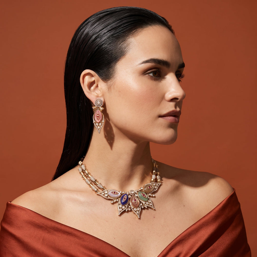 Indra Gemstone Collar with Matching Drop Earrings