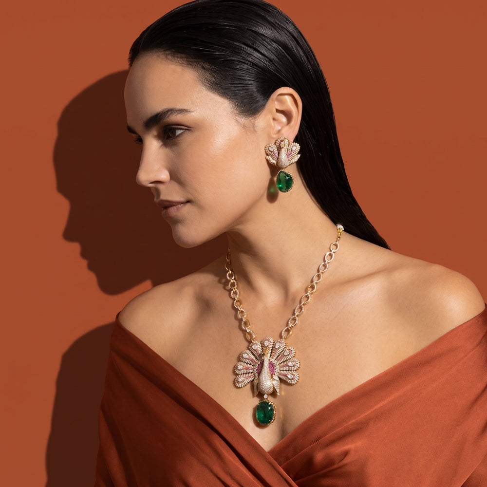 Peacock Majesty Pendant Necklace & Earring Set