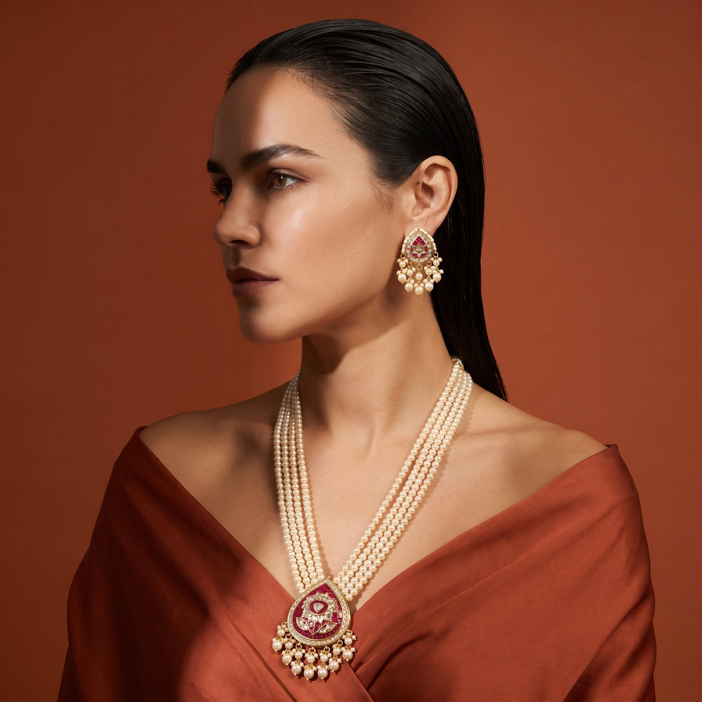 Jadau Kundan and Pearl Long Pendant Set