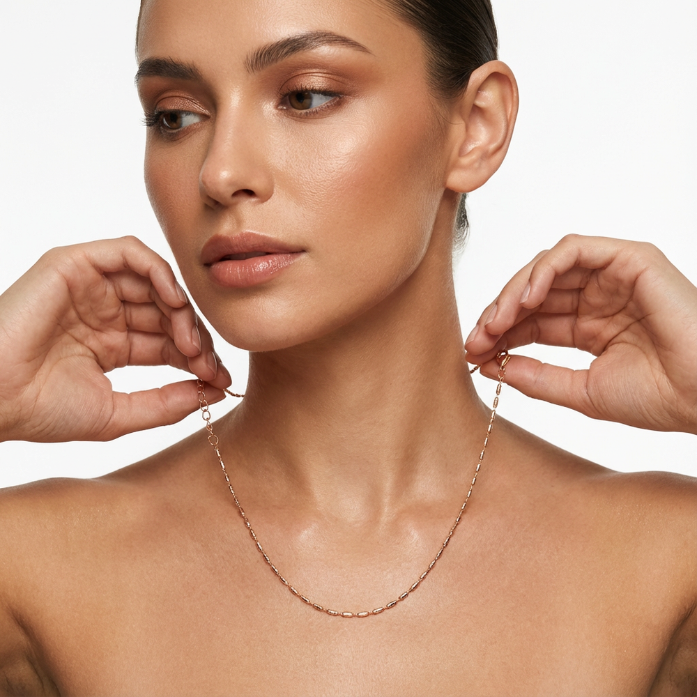 Elongated link gold chain necklace – handcrafted elongated gold links by Ozel