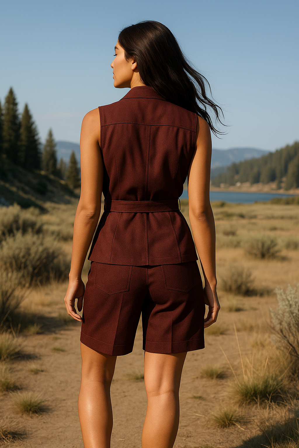 Safari maroon vest and bermuda set