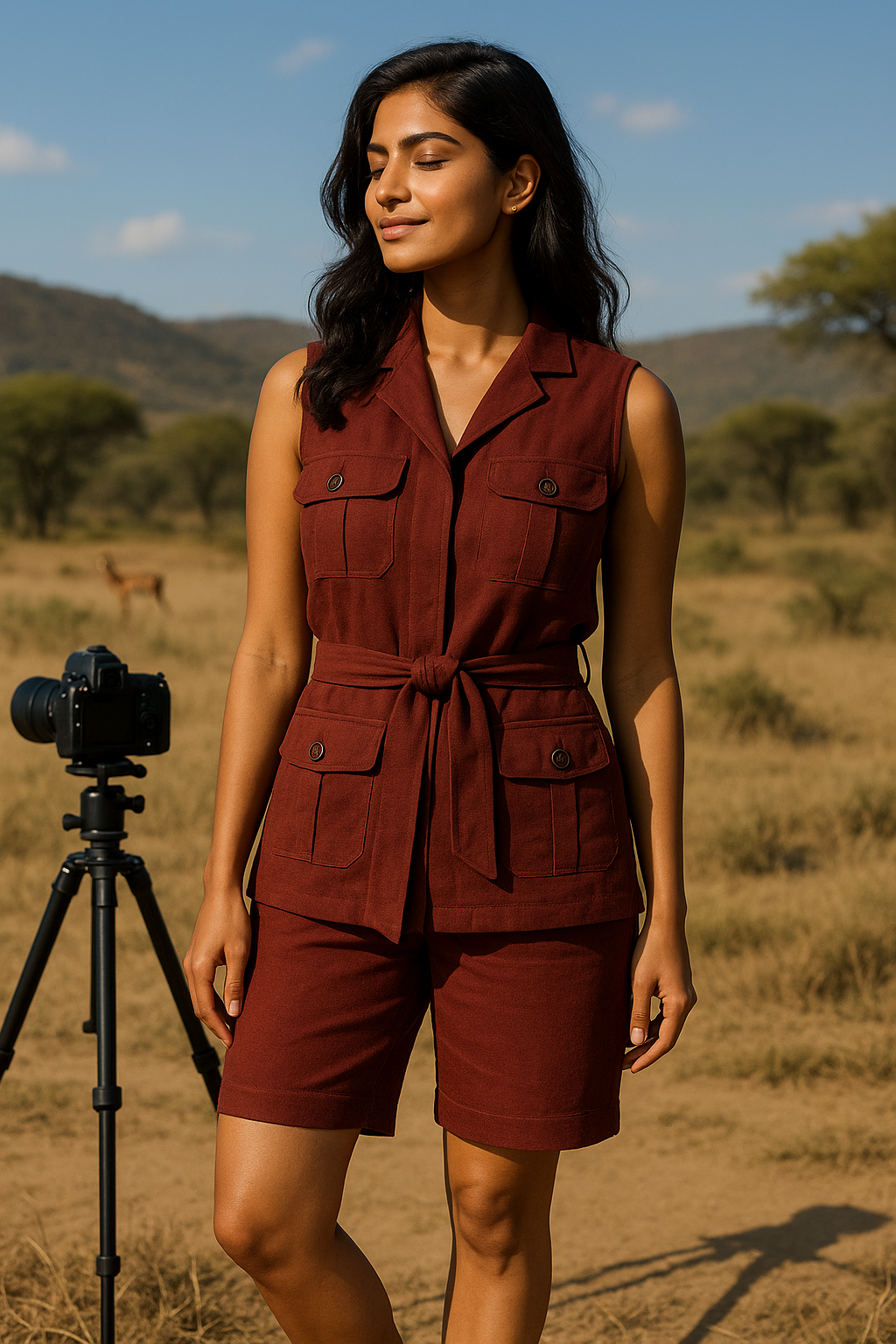 Safari maroon vest and bermuda set