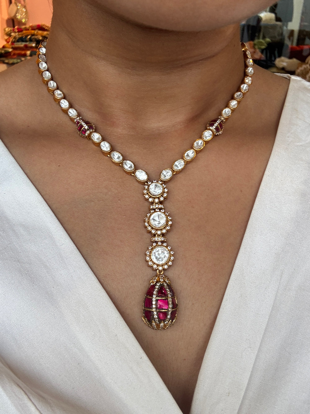 Trish Drop Necklace Set – elegant Indian necklace set by Ozel