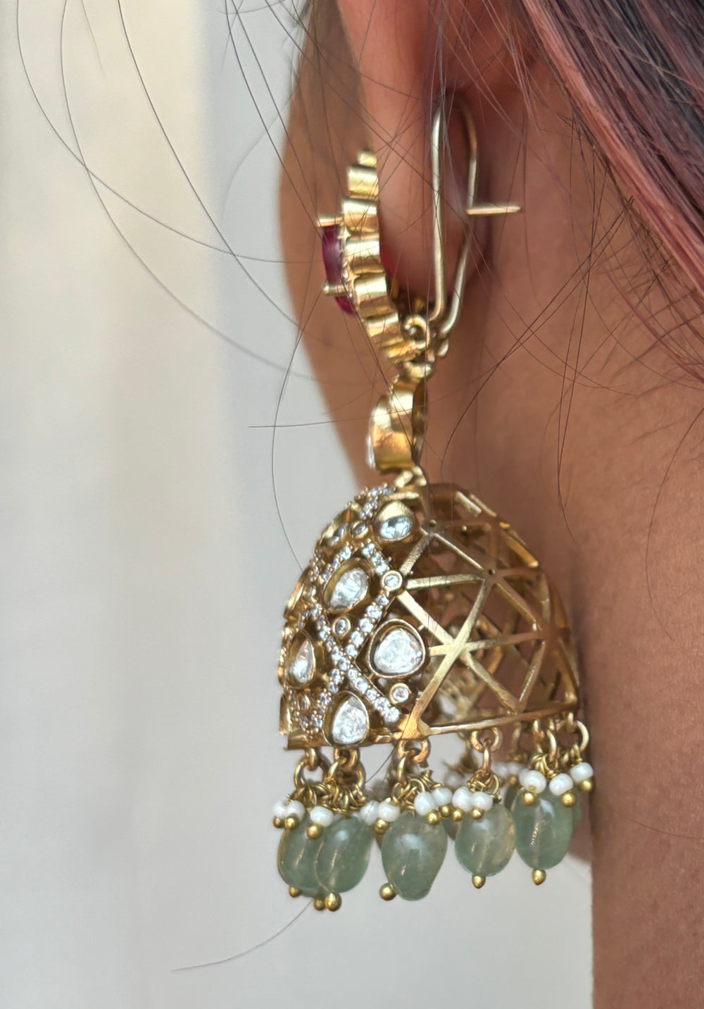 Zarina – emerald ruby jhumka earrings by Ozel
