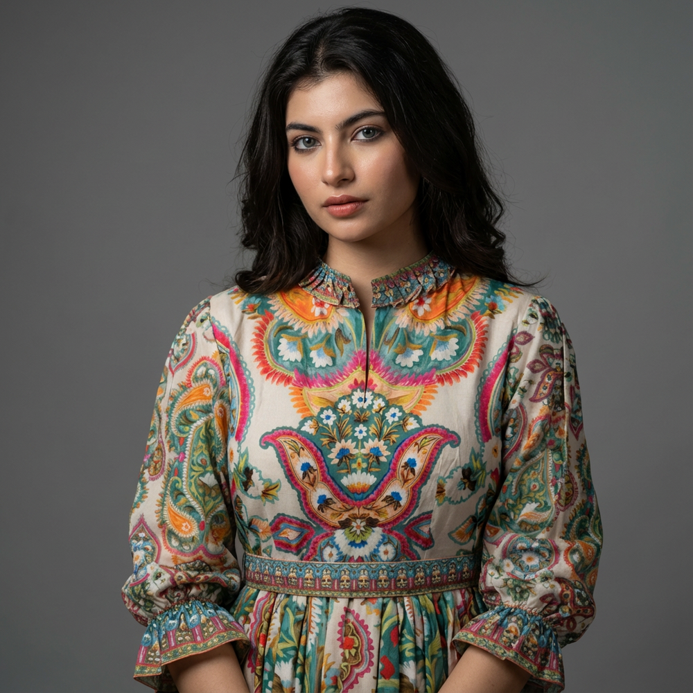 The Jardin ruffle dress – elegant Indian designer dress by Ozel