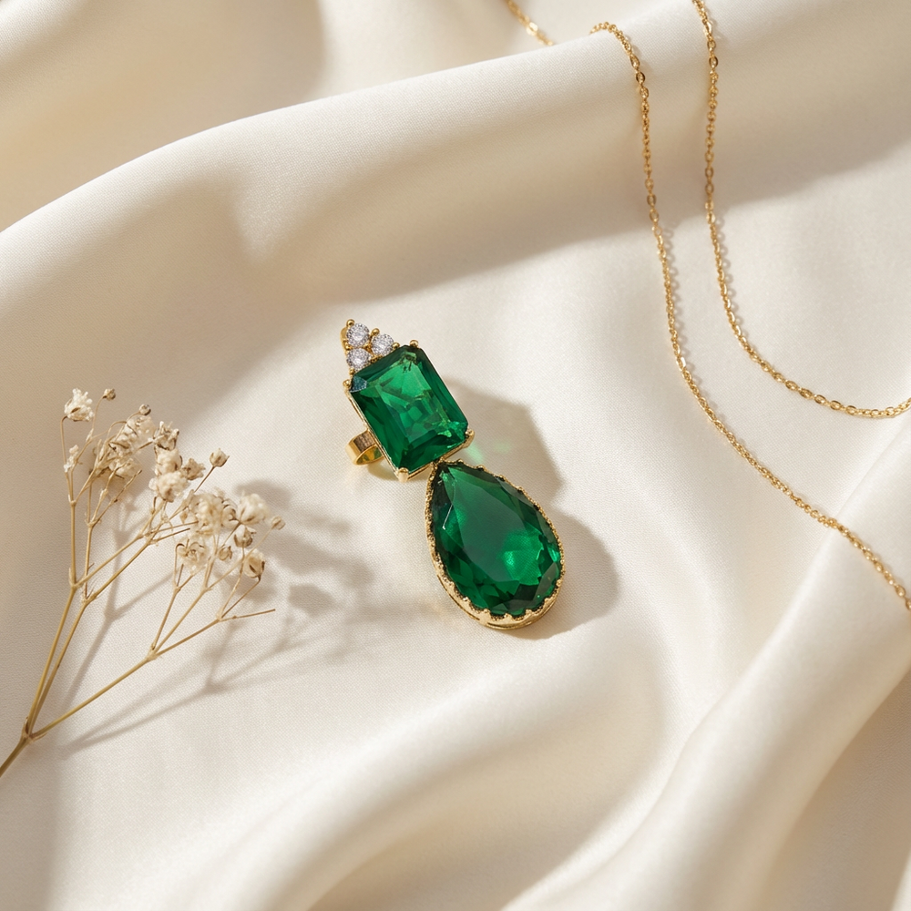 Verde duo drop earrings – handcrafted green stone drop earrings by Ozel