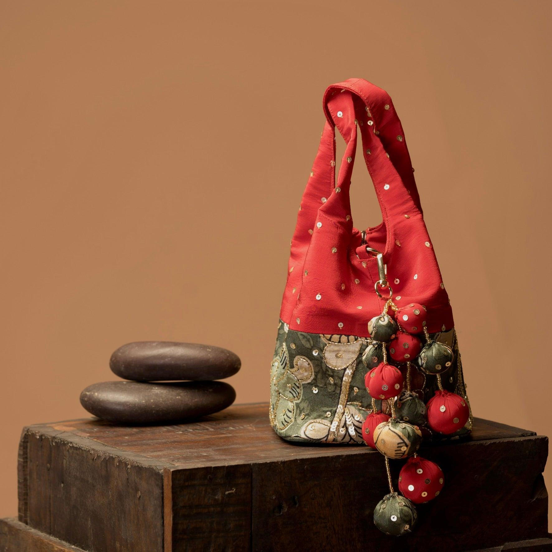 Kalamkari print handbag - Red - Ozel