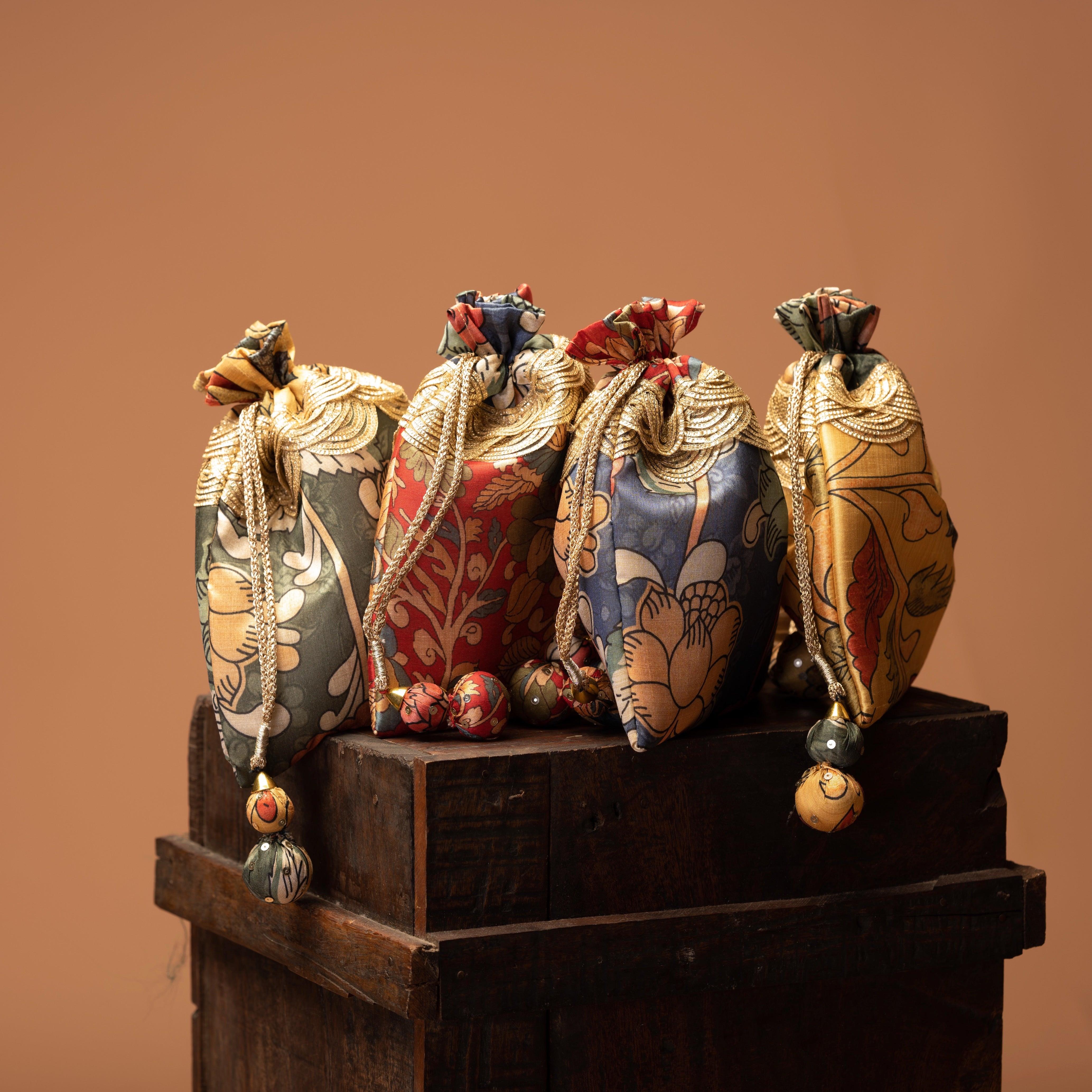 Set of 4 Kalamkari Print Bags - Ozel