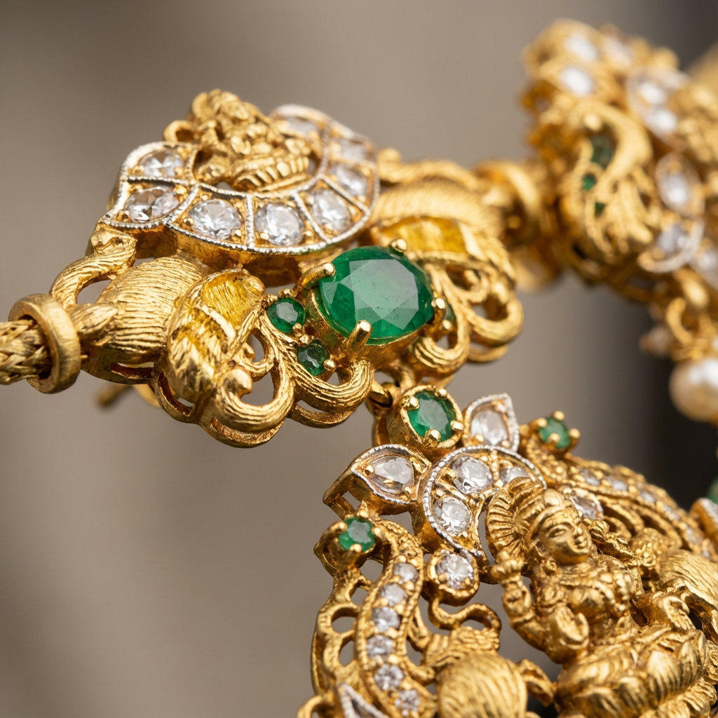 Vrindāra Lakshmi Emerald Temple Necklace Set