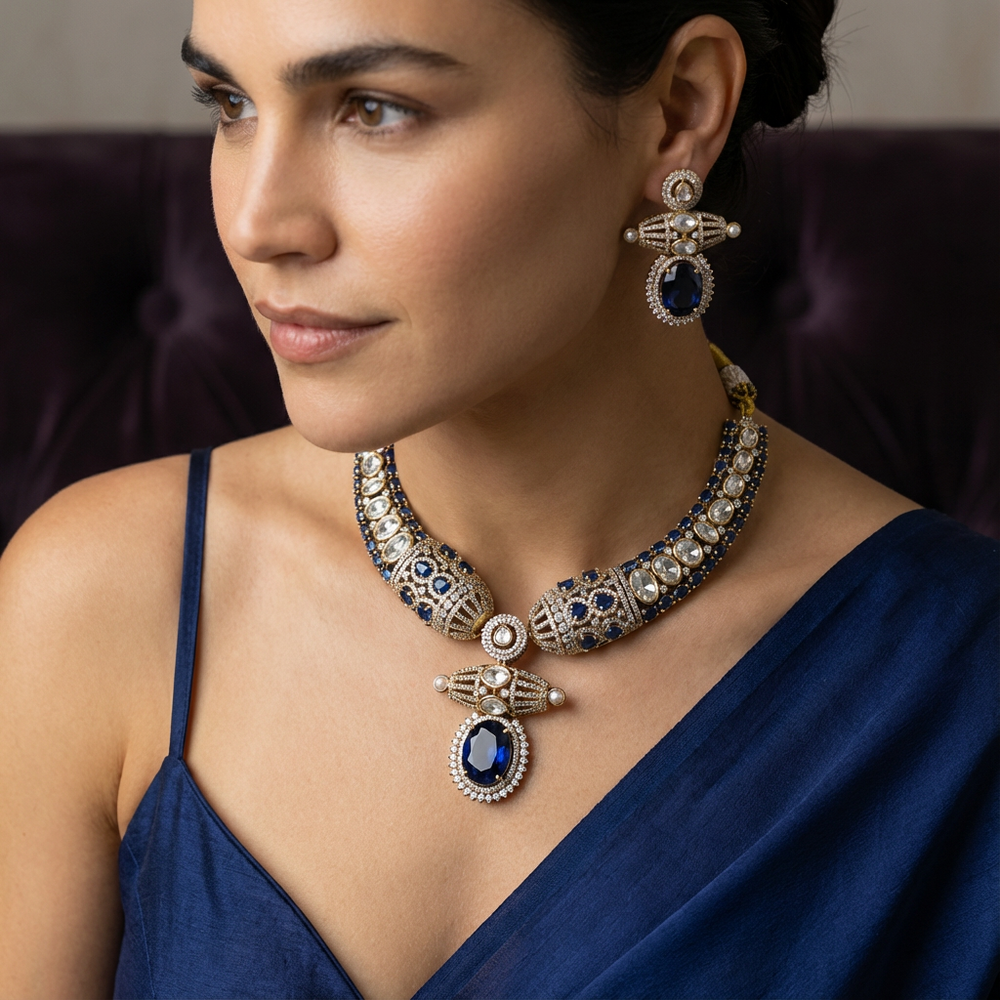 Neelam hasli necklace set – handcrafted Indian bridal necklace by Ozel