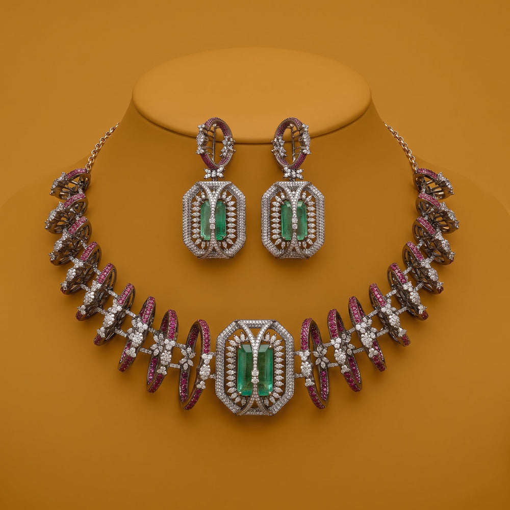 Radha Emerald Necklace & Earrings Set