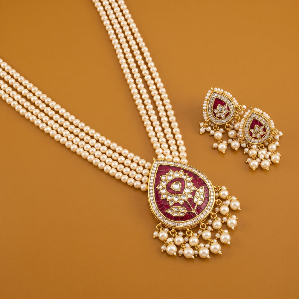 Jadau Kundan and Pearl Long Pendant Set