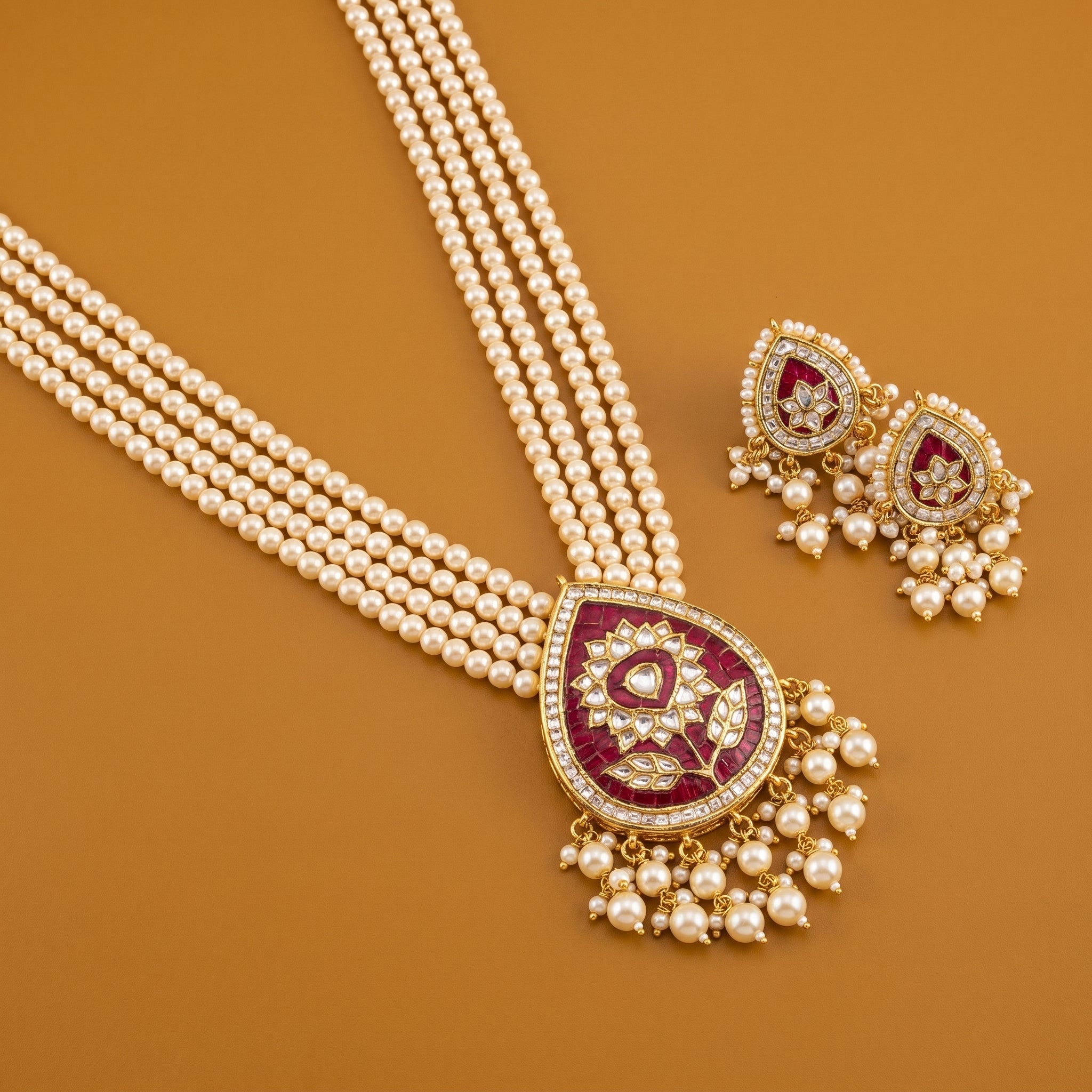 Jadau Kundan and Pearl Long Pendant Set