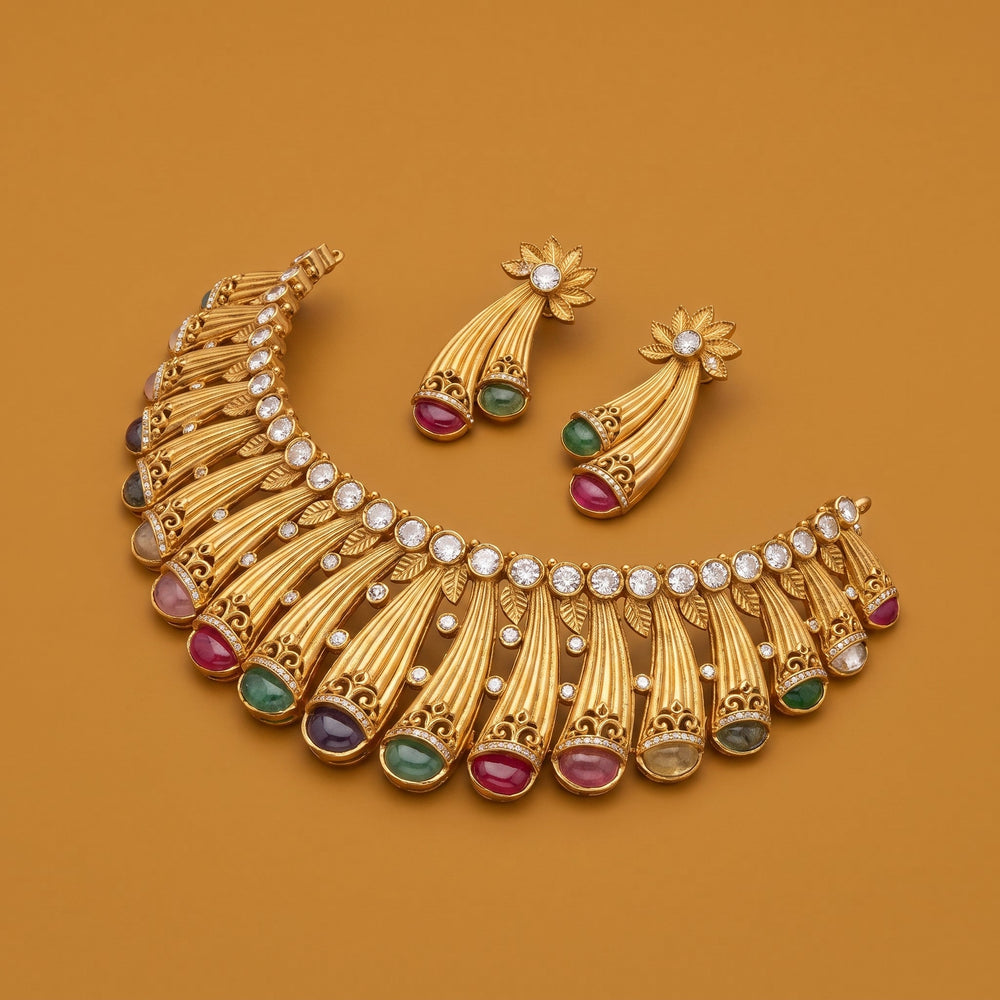 Radiant Fluted Collar with Gemstone Drops