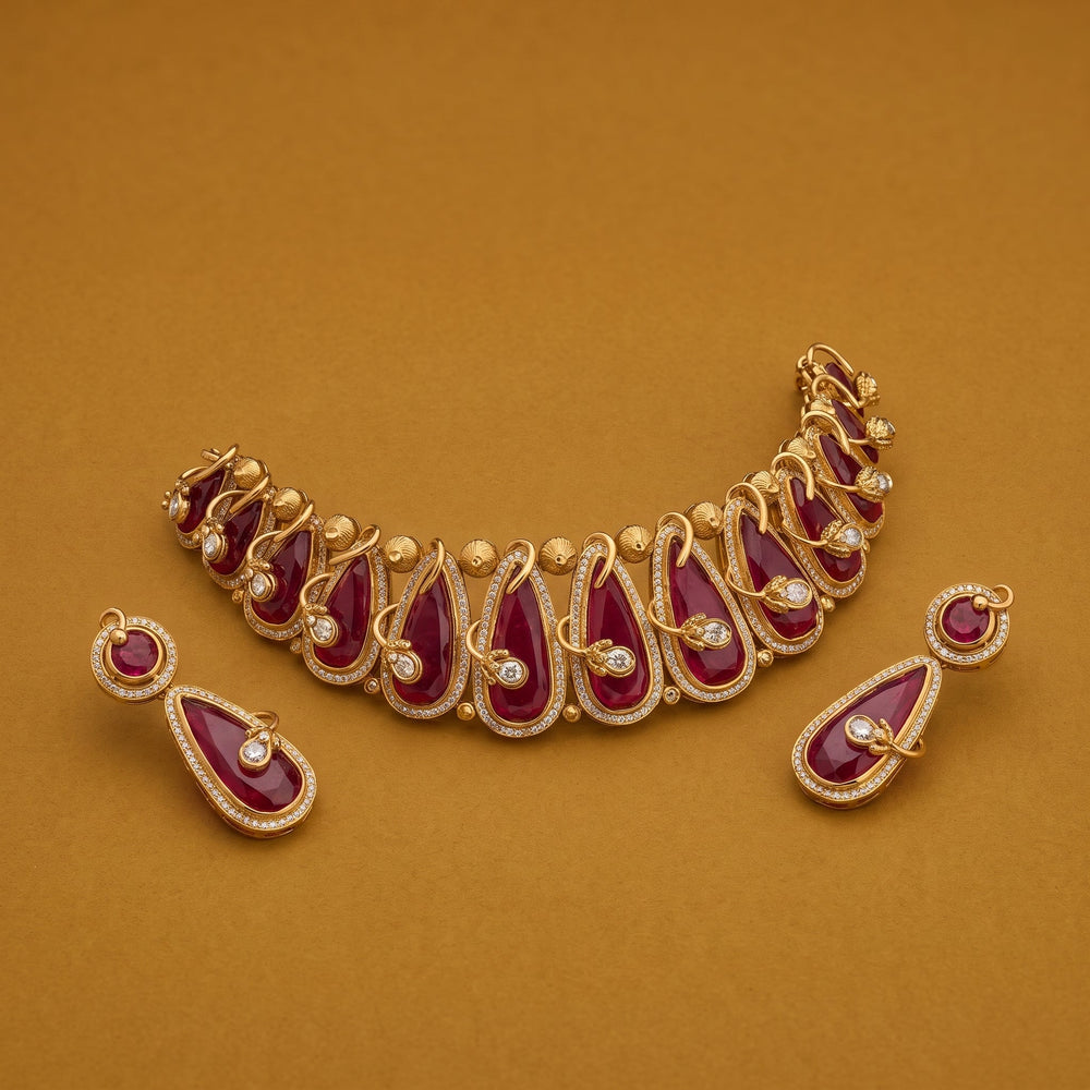 Ruby Teardrop Necklace & Earring Set