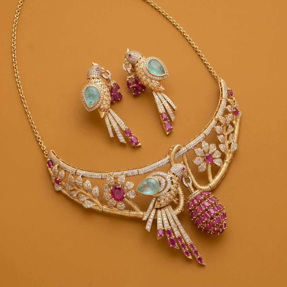 Ashoka Emerald & Ruby Parrot Necklace Set