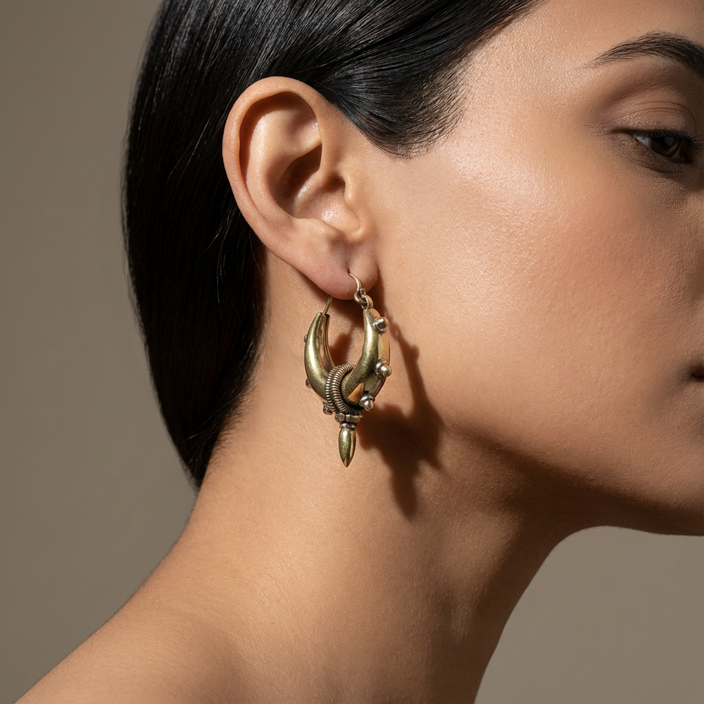 Crescent spike hoop earrings – spike detail close-up by Ozel