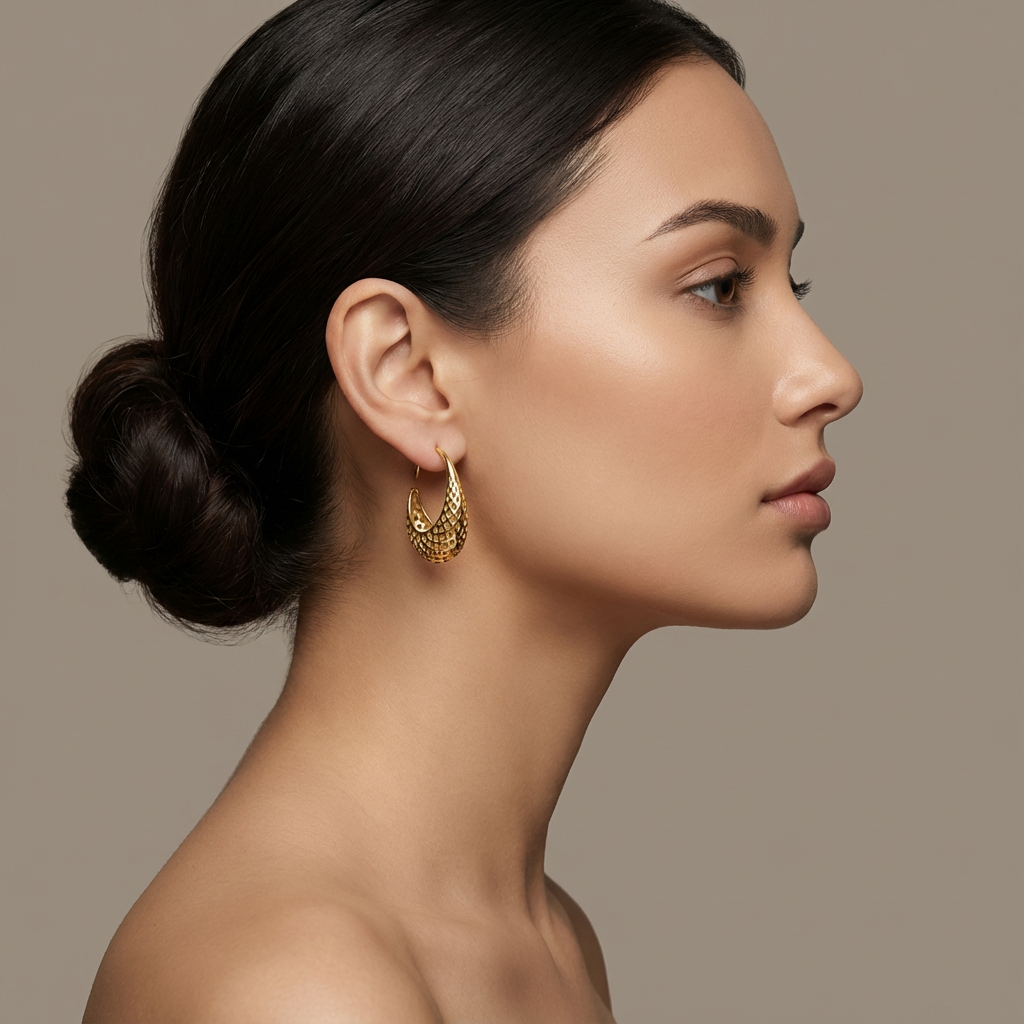 Gilded Jali Curve Hoops Earrings