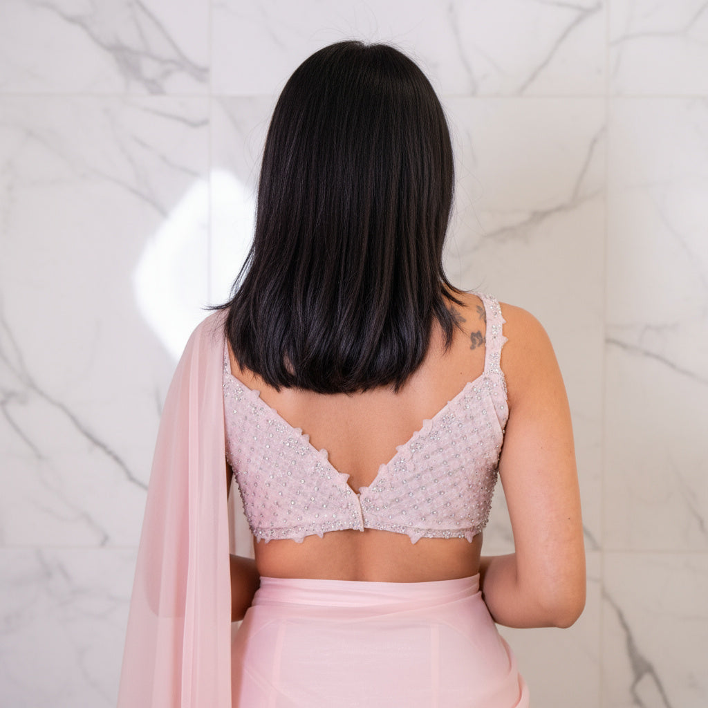 Ruffled saree and embroidered blouse