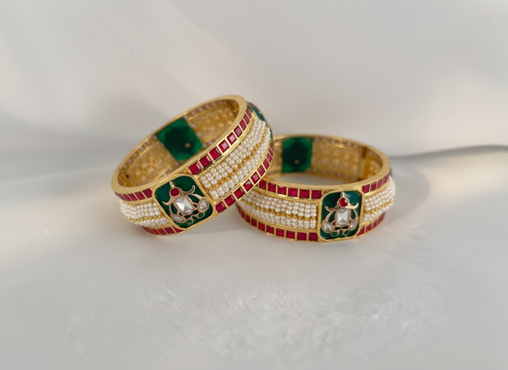 Aina pearl bangle kada – traditional Indian bridal jewelry by Ozel
