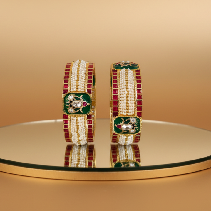 Aina pearl bangle kada – traditional Indian bridal jewelry by Ozel