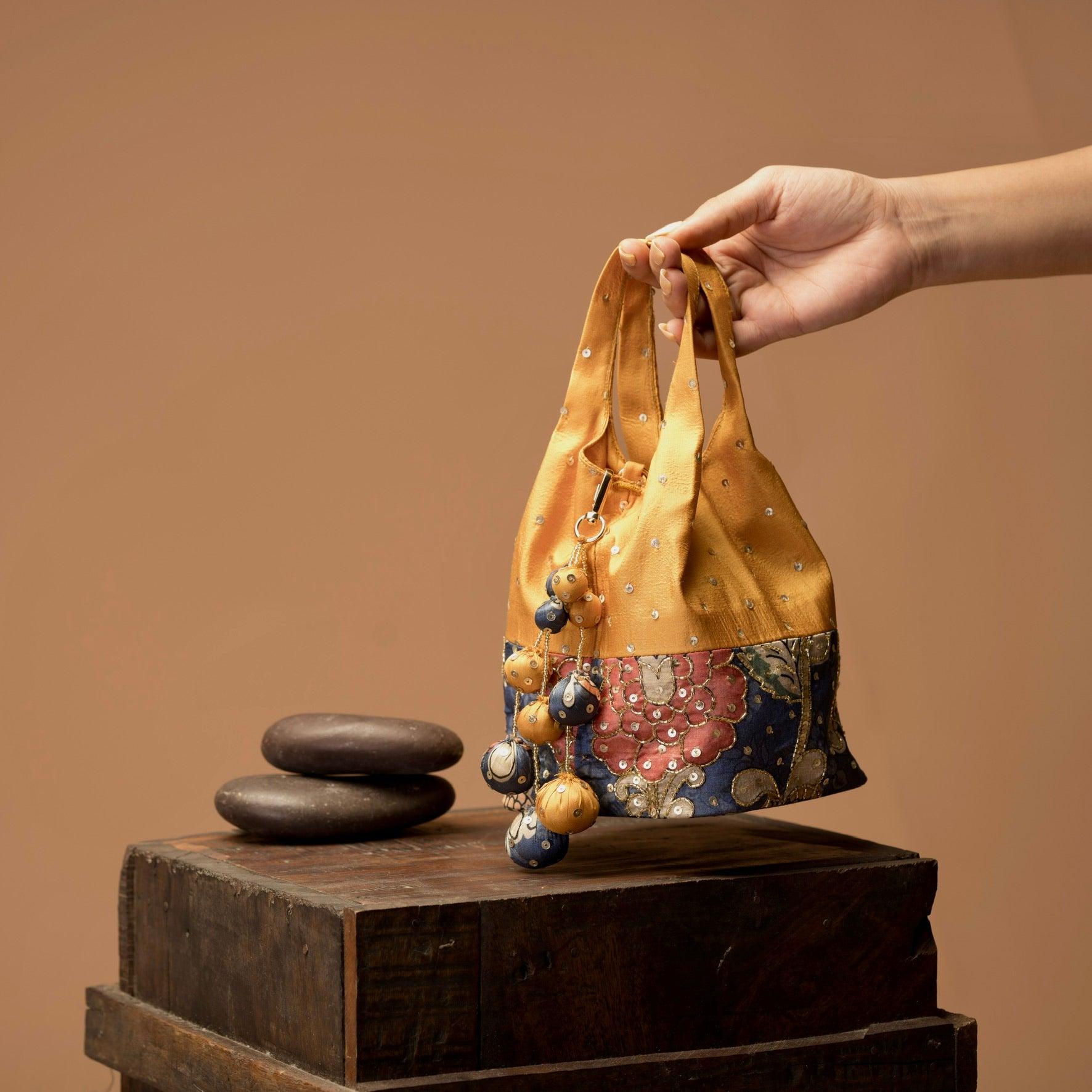 Kalamkari print handbag - Yellow - Ozel