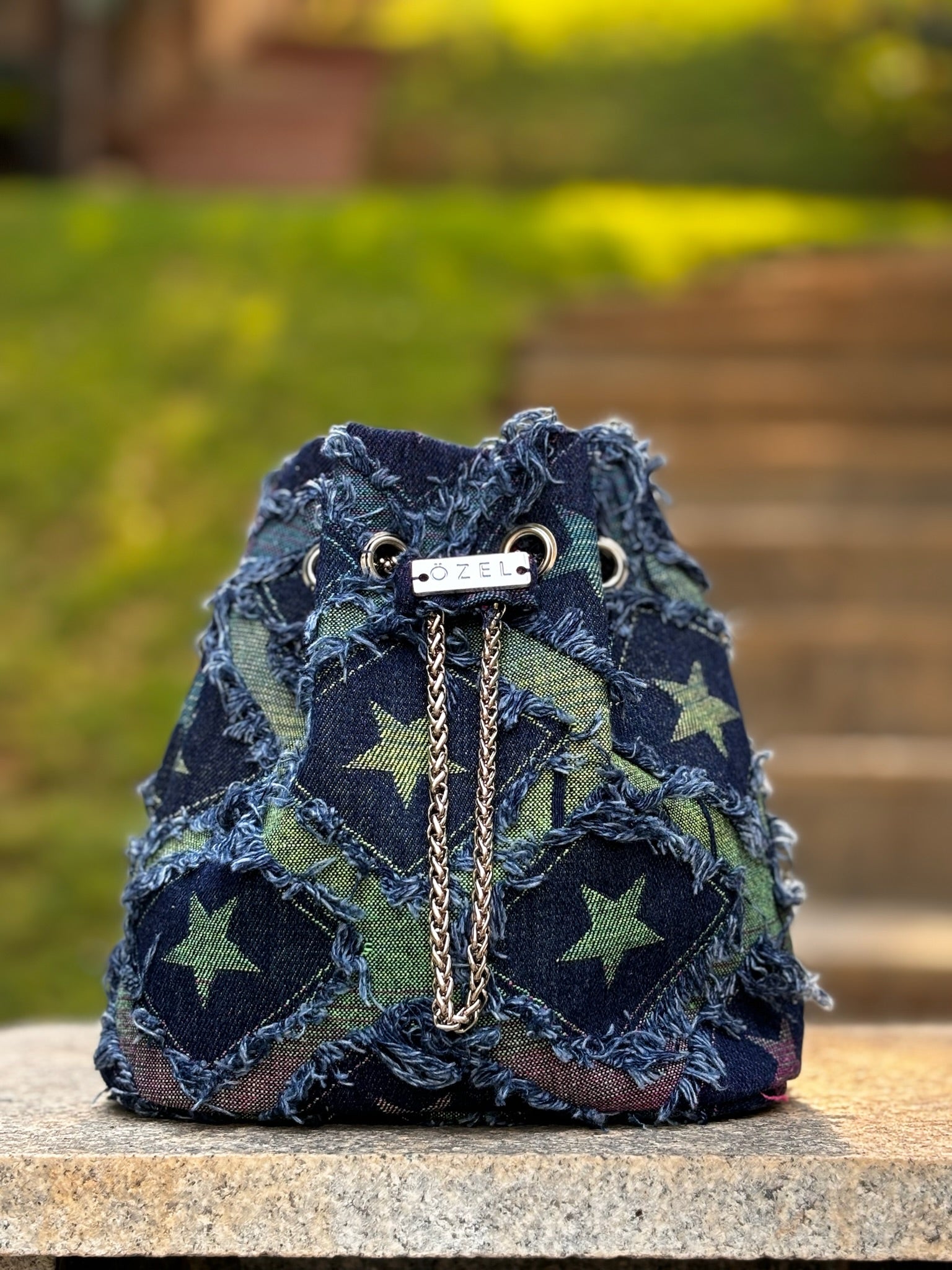 Star denim bucket bag
