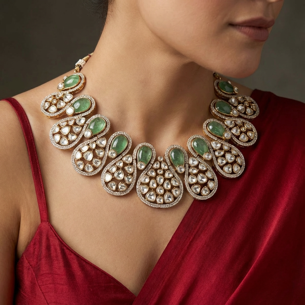 Leher Polki Moss Necklace