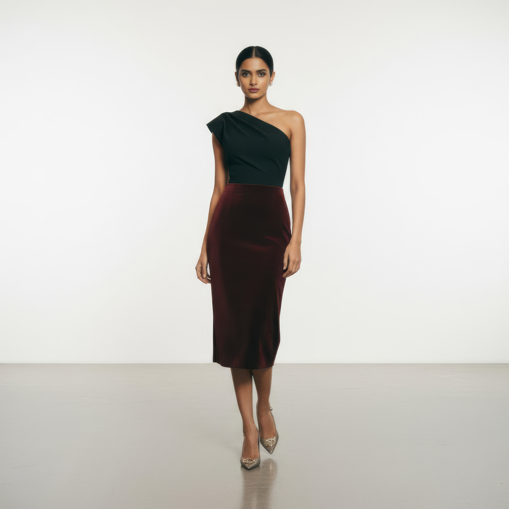 Velvet pencil skirt dress – luxury handcrafted dress by Ozel