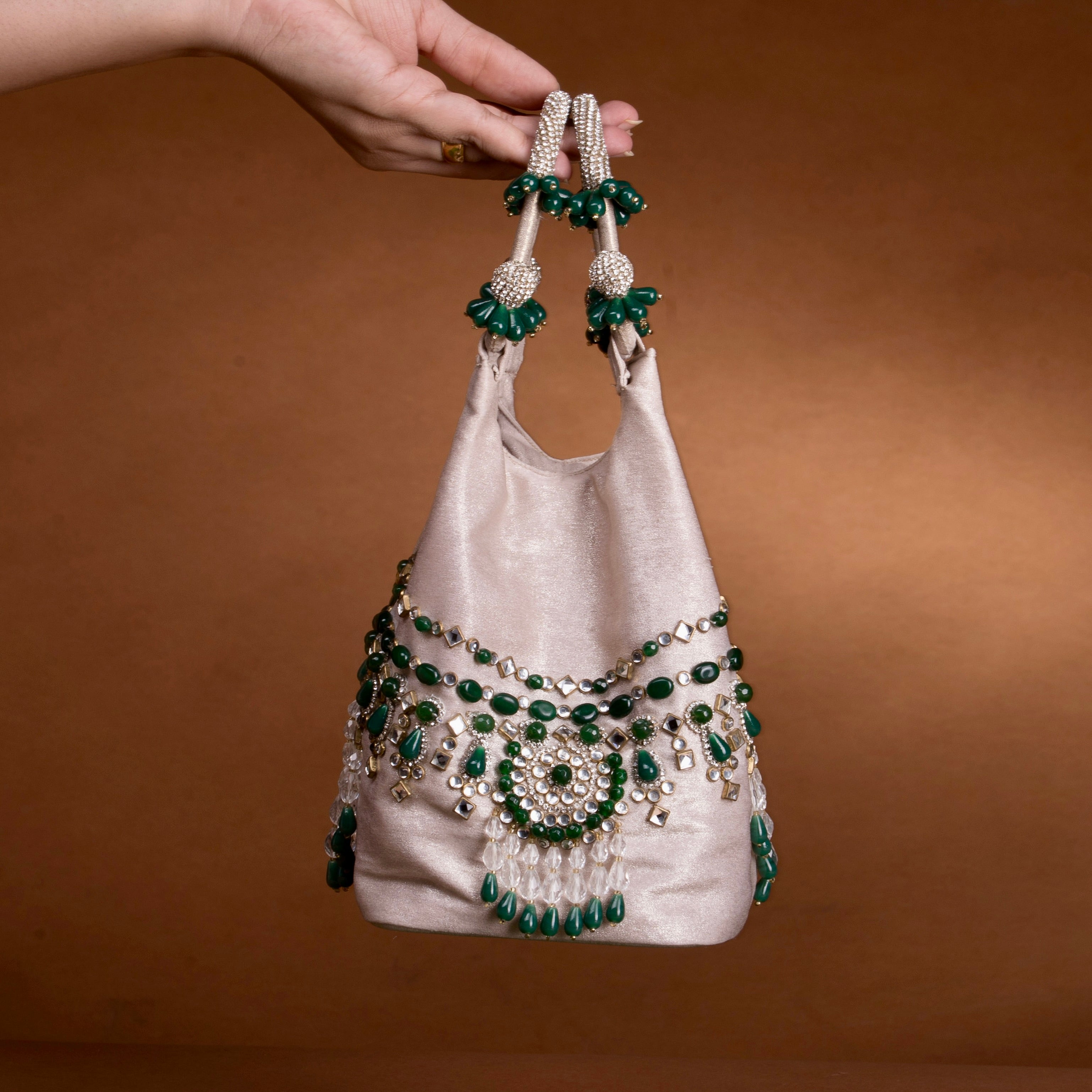 Panna Emerald Kundan bucket bag