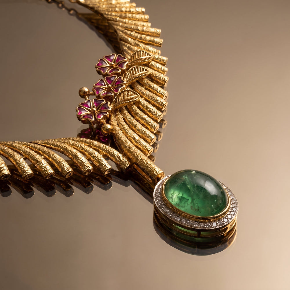 Ashvi Emerald Drop Necklace & Earring Set
