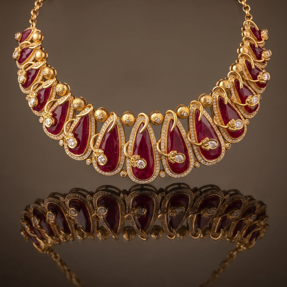 Ruby Teardrop Necklace & Earring Set
