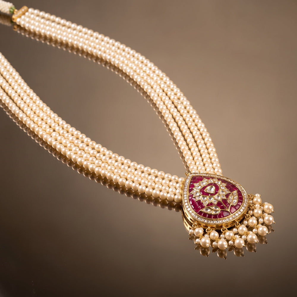 Jadau Kundan and Pearl Long Pendant Set